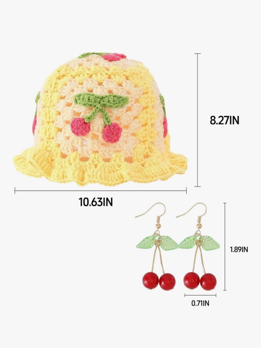 Bucket Hats for Women Crochet Handmade Strawberry Hat with Earrings - Picture 4 of 4